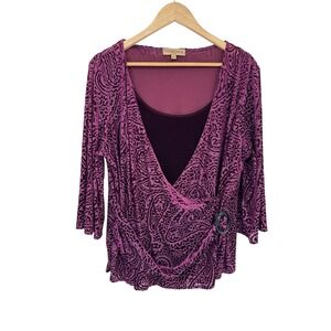 Vintage Y2K Notations Top Woman 2X Purple Velvet Layered Buckle Fairy Whimsigoth